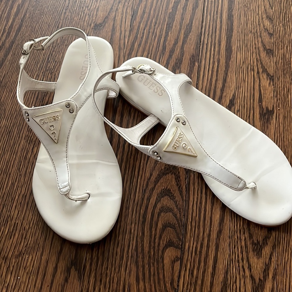 Guess White Patent Sandals with Back Adjustable Strap